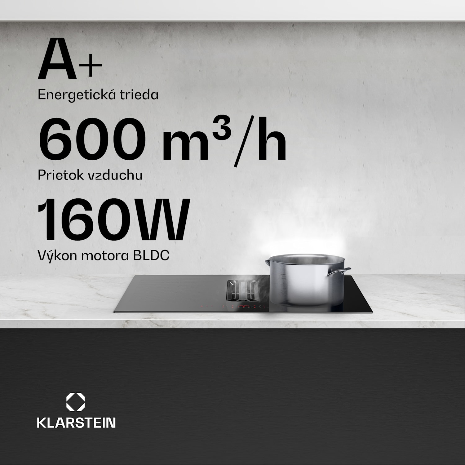 AirJet Hybrid Down Air System, Indukčná varná doska s integrovaným digestorom, 477 m³/h, EEK A+ 60 cm | AirJetHybrid | Čierna