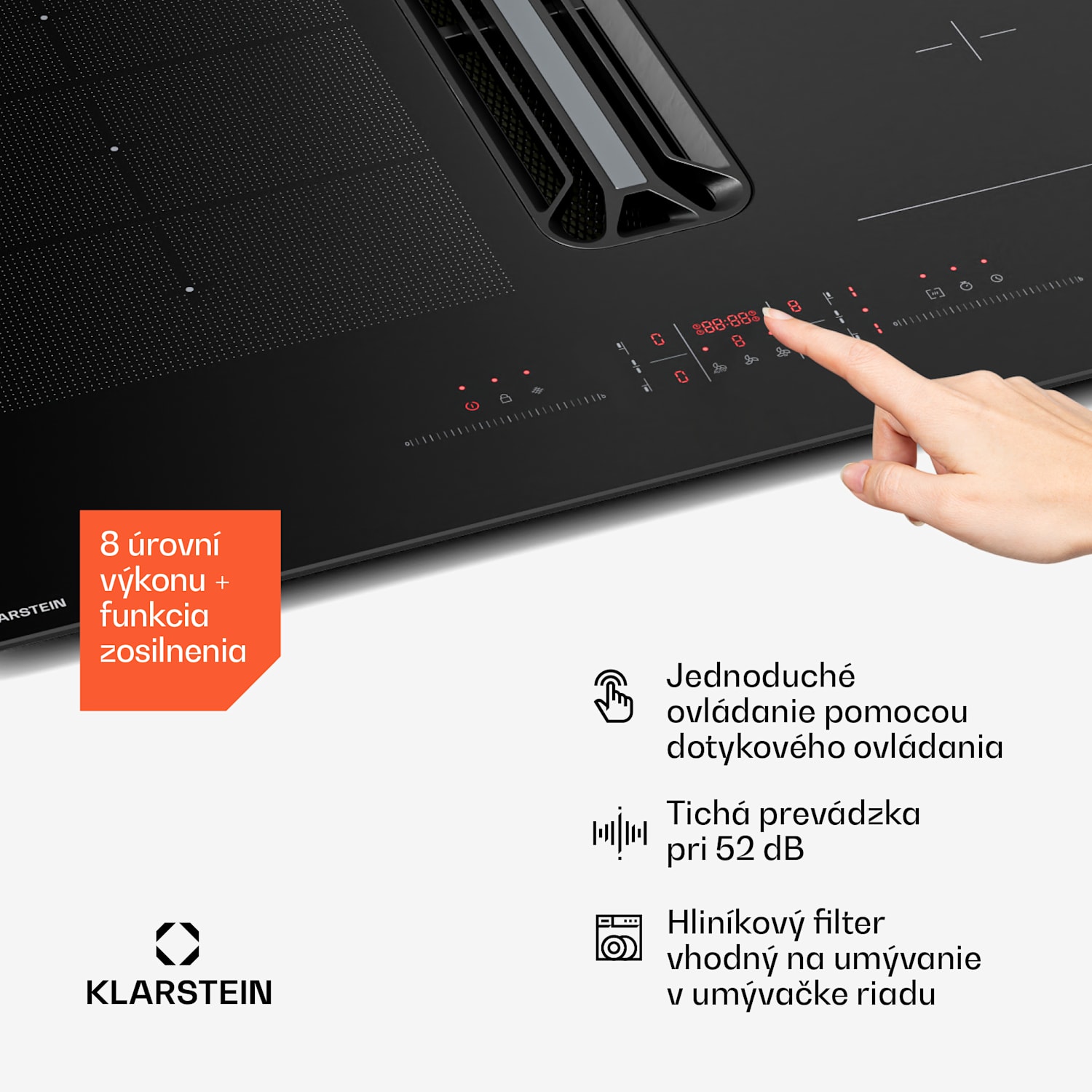 AirJet Hybrid Down Air System, Indukčná varná doska s integrovaným digestorom, 477 m³/h, EEK A+ 60 cm | AirJetHybrid | Čierna