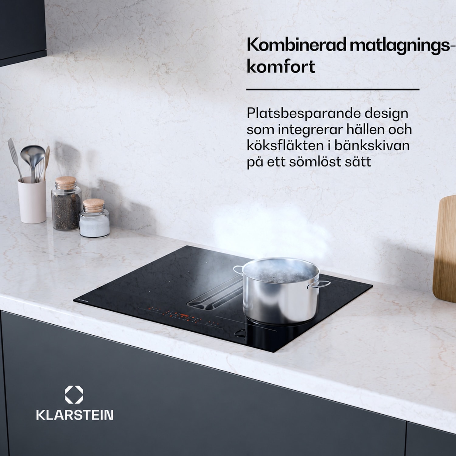 AirJet Hybrid Down Air System | induktionshäll med inbyggd fläkt | 445 m³/h | EEK A+ 60 cm | AirJetHybrid | Svart