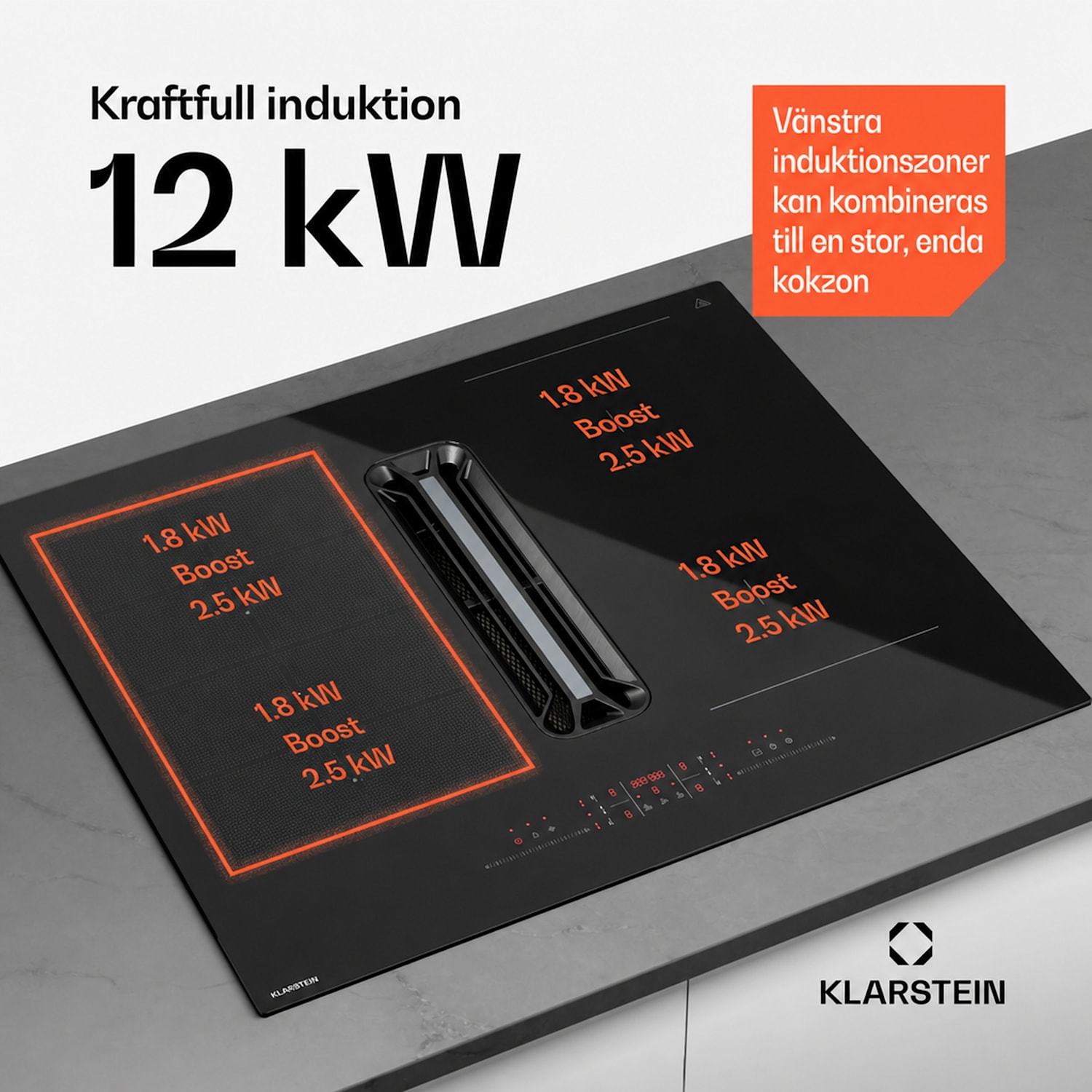 AirJet Hybrid Down Air System | induktionshäll med inbyggd fläkt | 445 m³/h | EEK A+ 60 cm | AirJetHybrid | Svart