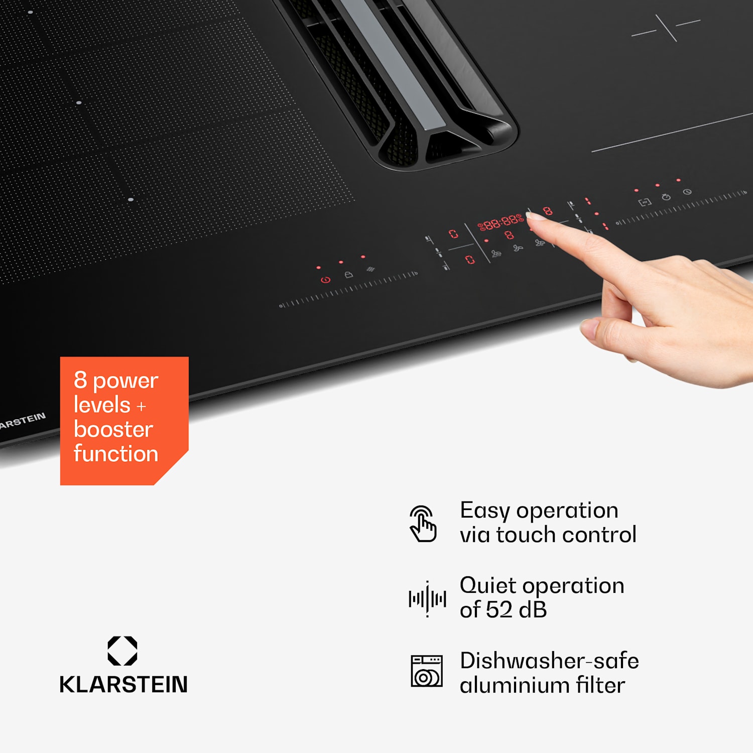 Sistema AirJet Hybrid Down Air | Placa de indução com exaustor integrado | 477 m³/h | EEK A+ 60 cm | AirJetHybrid | Preto