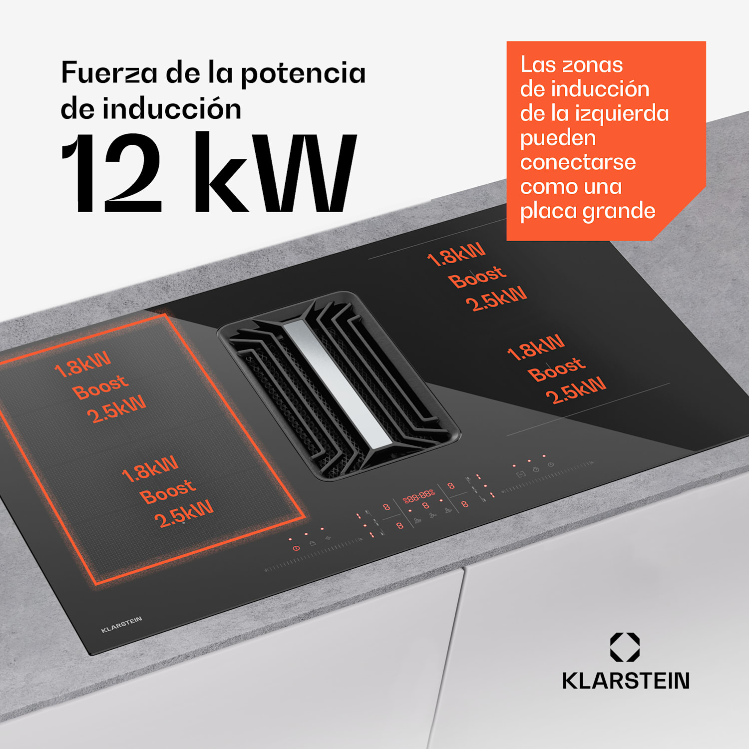 AirJet Hybrid Sistema Down Air | Placa de inducción con extractor integrado | 600 m³/h | CEE A+ 83 cm | AirJetHybrid | Negro