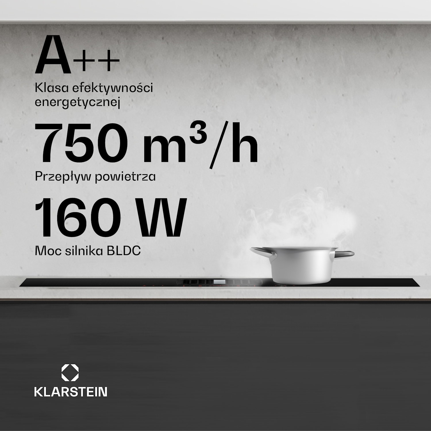 System down air AirJet Hybrid, płyta indukcyjna ze zintegrowanym wyciągiem, 600 m³/h, EEK A++ 83 cm | AirJetHybrid | Czarny