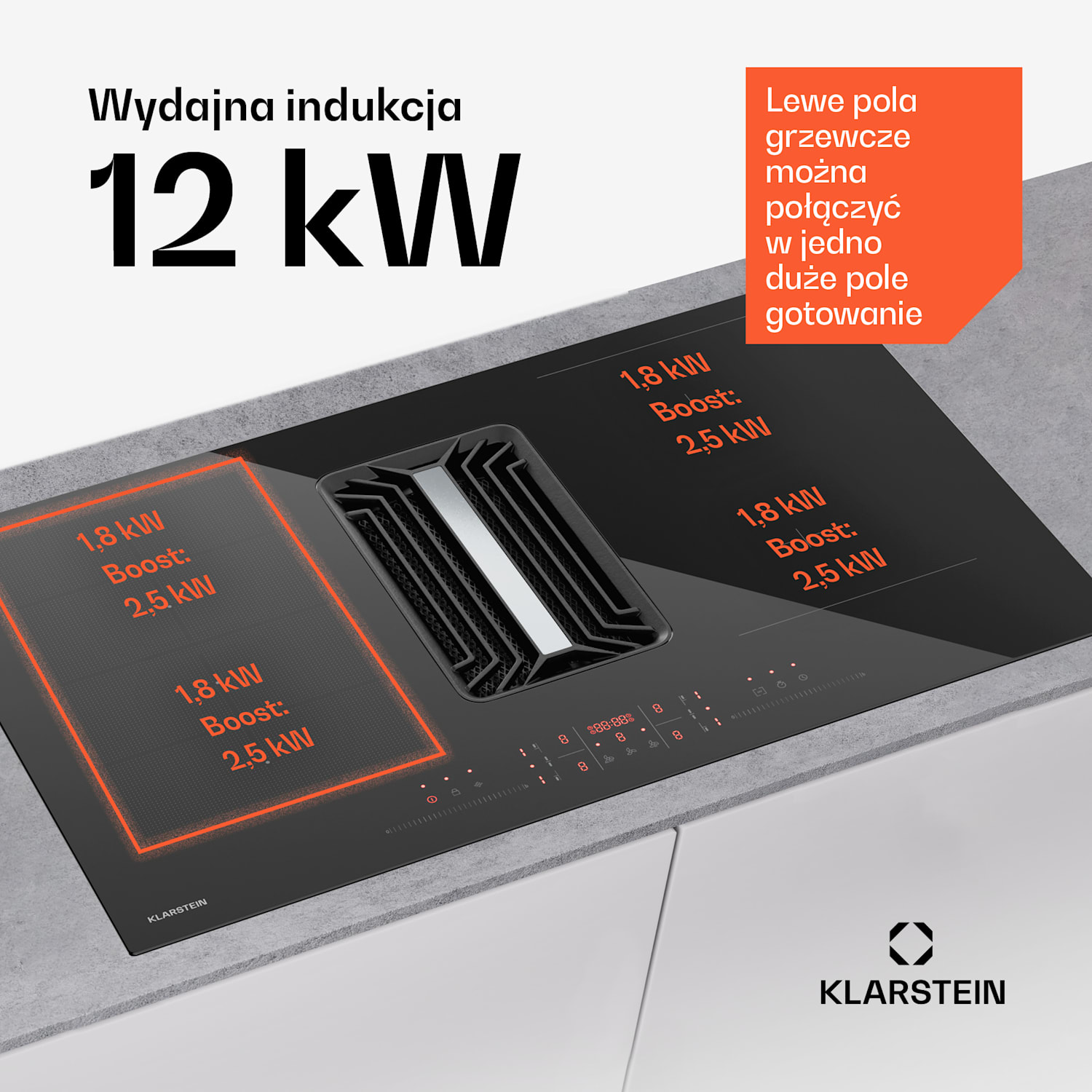 System down air AirJet Hybrid, płyta indukcyjna ze zintegrowanym wyciągiem, 600 m³/h, EEK A++ 83 cm | AirJetHybrid | Czarny