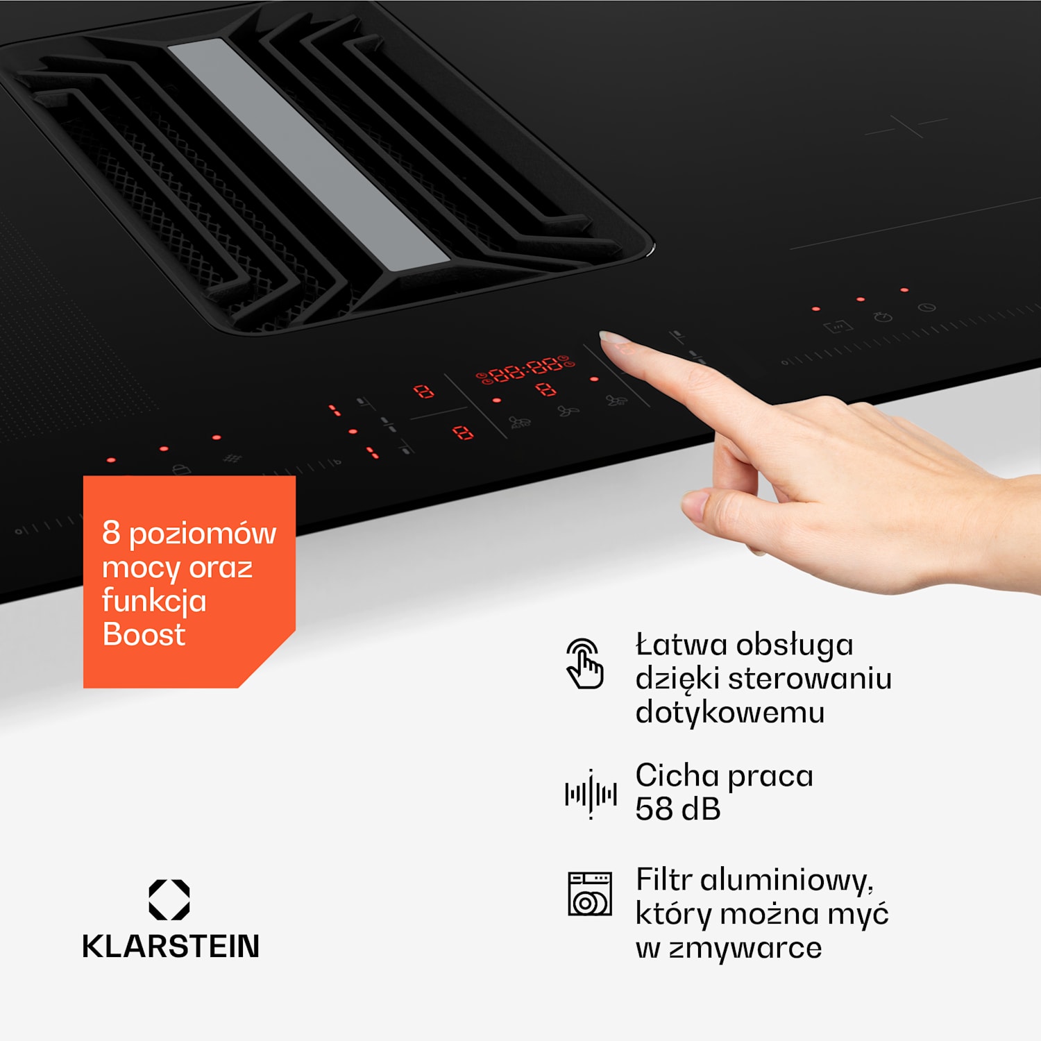 System down air AirJet Hybrid, płyta indukcyjna ze zintegrowanym wyciągiem, 600 m³/h, EEK A++ 83 cm | AirJetHybrid | Czarny