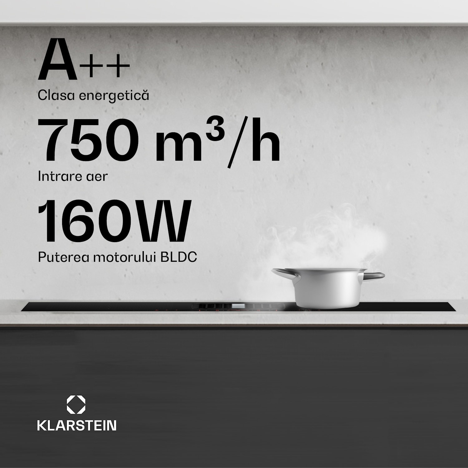 AirJet Hybrid Down Air System, Plită cu inducție cu hotă integrată, 600 m³/h, EEK A+ 83 cm | AirJetHybrid | Negru