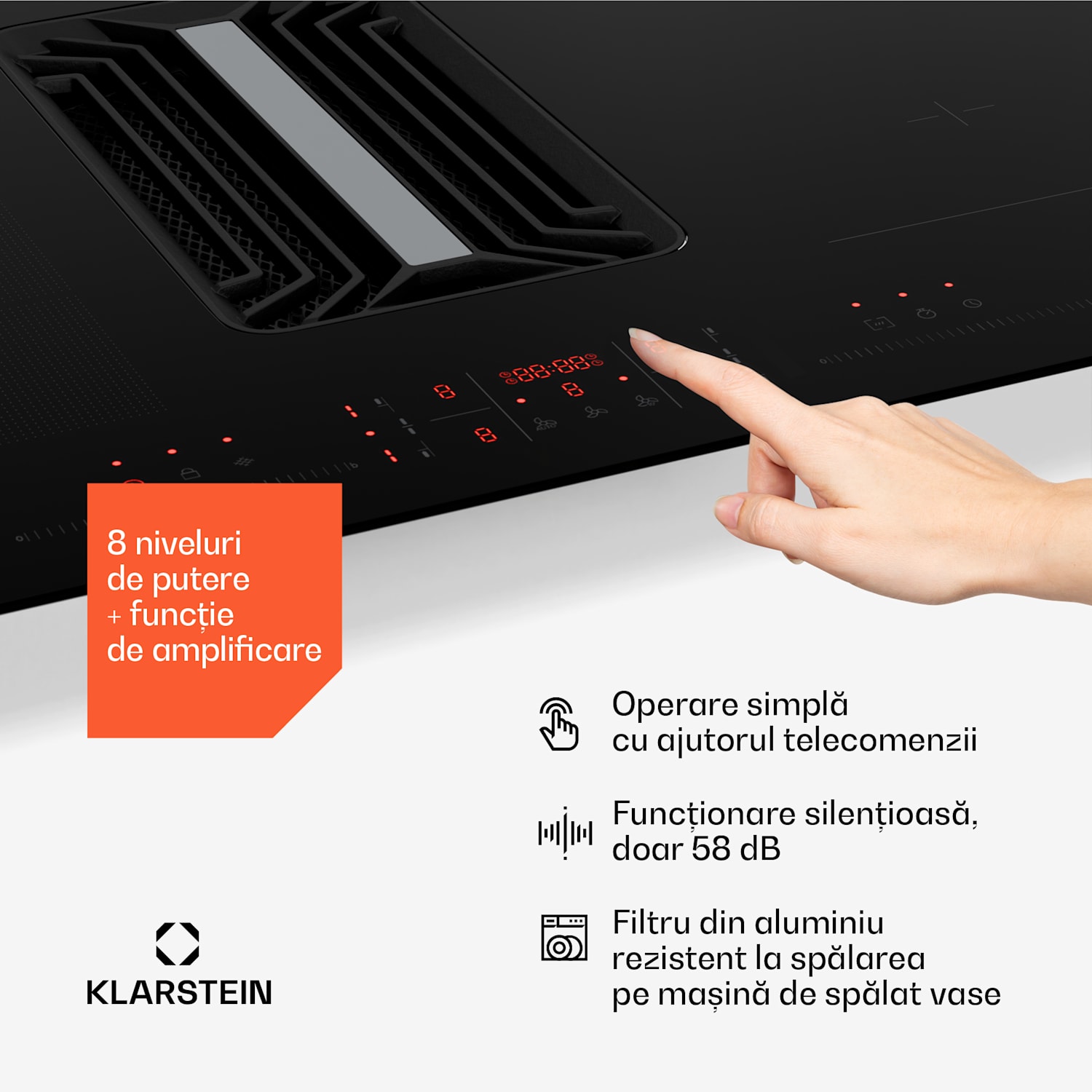 AirJet Hybrid Down Air System, Plită cu inducție cu hotă integrată, 600 m³/h, EEK A+ 83 cm | AirJetHybrid | Negru