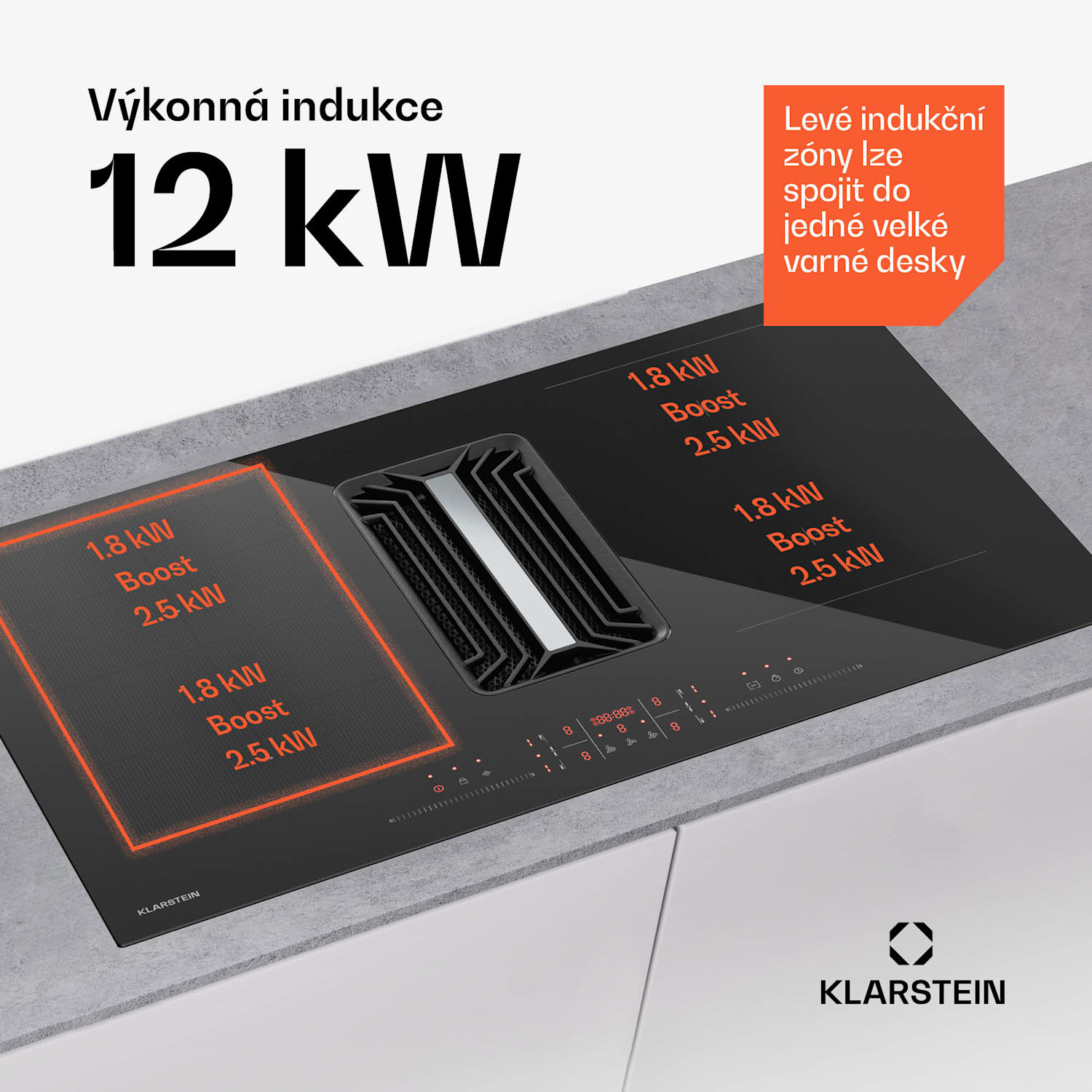 AirJet Hybrid Down Air System, Indukční varná deska s integrovanou digestoří, 600 m³/h, EEK A+ 90 cm | AirJetHybrid | Černá