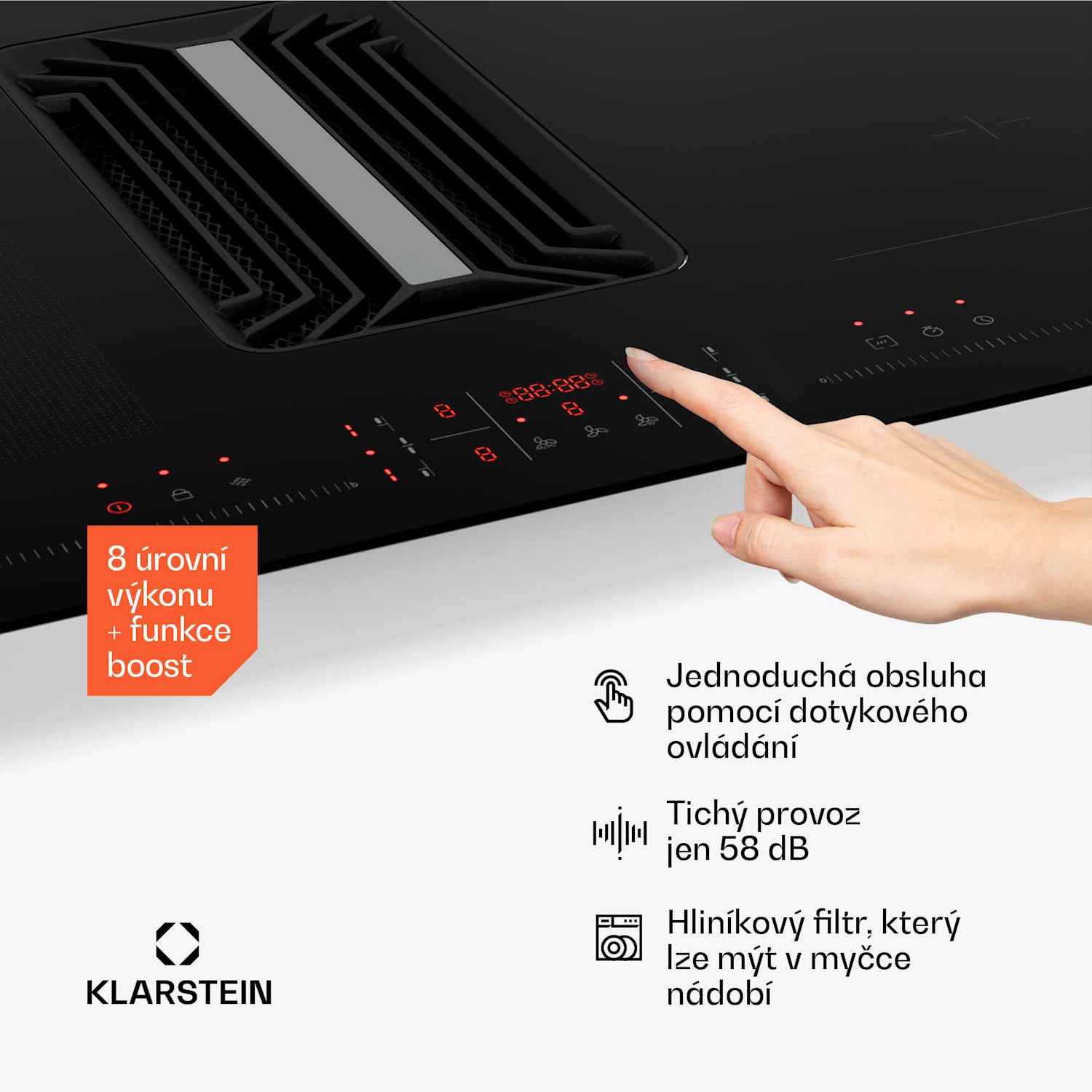 AirJet Hybrid Down Air System, Indukční varná deska s integrovanou digestoří, 600 m³/h, EEK A+ 90 cm | AirJetHybrid | Černá