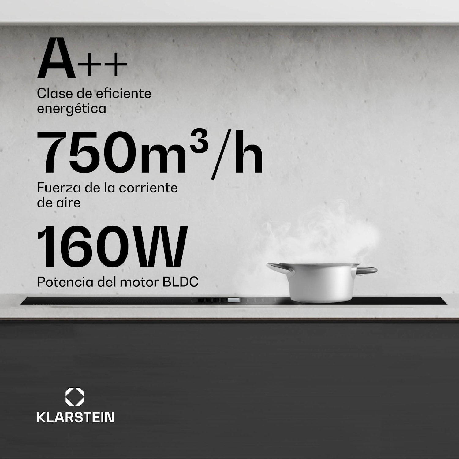 AirJet Hybrid Sistema Down Air | Placa de inducción con extractor integrado | 600 m³/h | CEE A+ 90 cm | AirJetHybrid | Negro