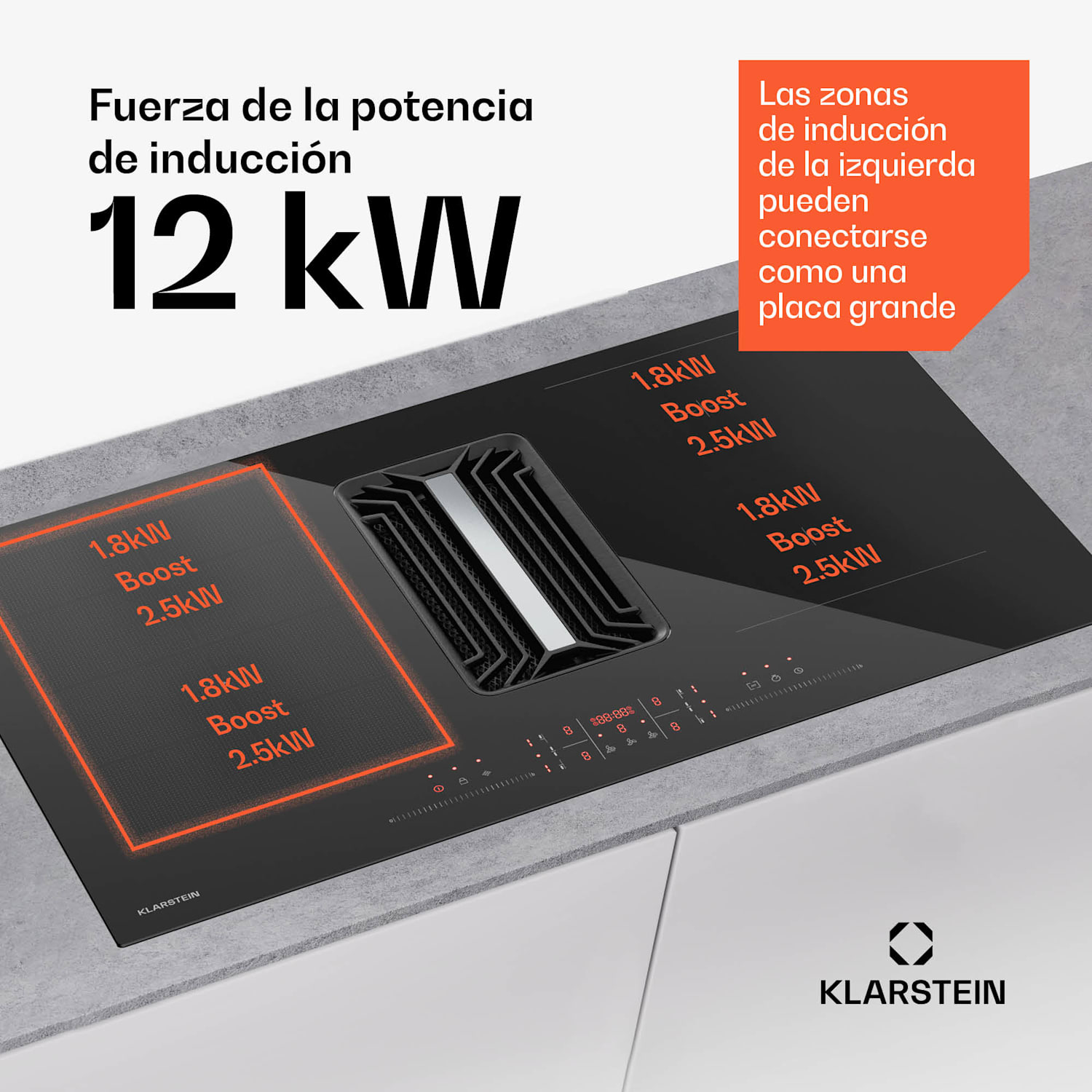 AirJet Hybrid Sistema Down Air | Placa de inducción con extractor integrado | 600 m³/h | CEE A+ 90 cm | AirJetHybrid | Negro
