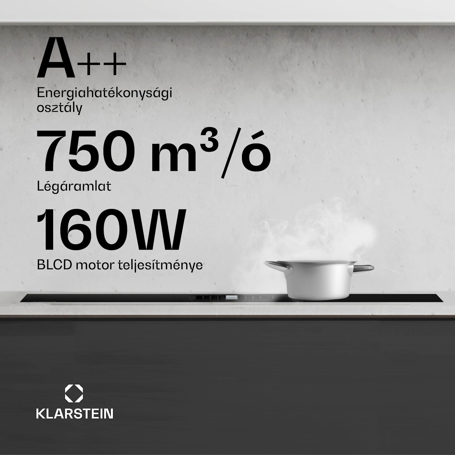 AirJet Hybrid Down Air System, Indukciós főzőlap beépített páraelszívóval, 600 m³/h, EEK A+ 90 cm | AirJetHybrid | Fekete