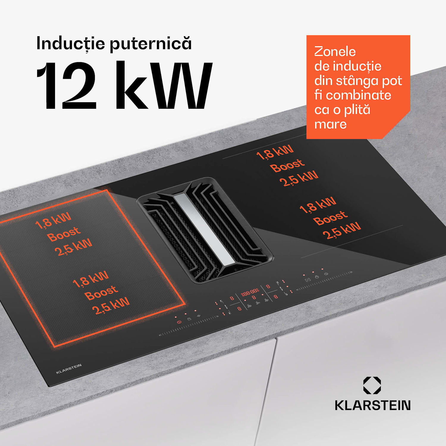 AirJet Hybrid Down Air System, Plită cu inducție cu hotă integrată, 600 m³/h, EEK A++ 90 cm | AirJetHybrid | Negru