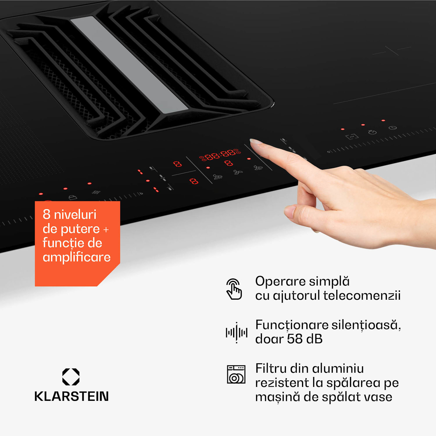 AirJet Hybrid Down Air System, Plită cu inducție cu hotă integrată, 600 m³/h, EEK A++ 90 cm | AirJetHybrid | Negru