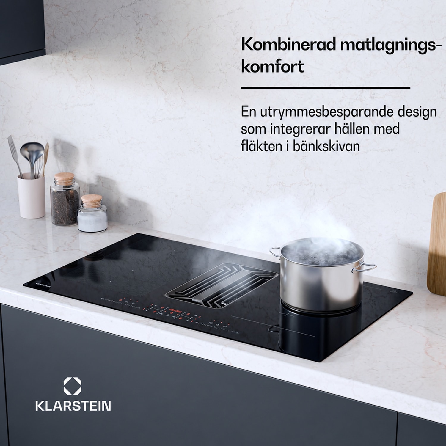 AirJet Hybrid Down Air System | induktionshäll med inbyggd fläkt | 745 m³/h | EEK A++ 90 cm | AirJetHybrid | Svart