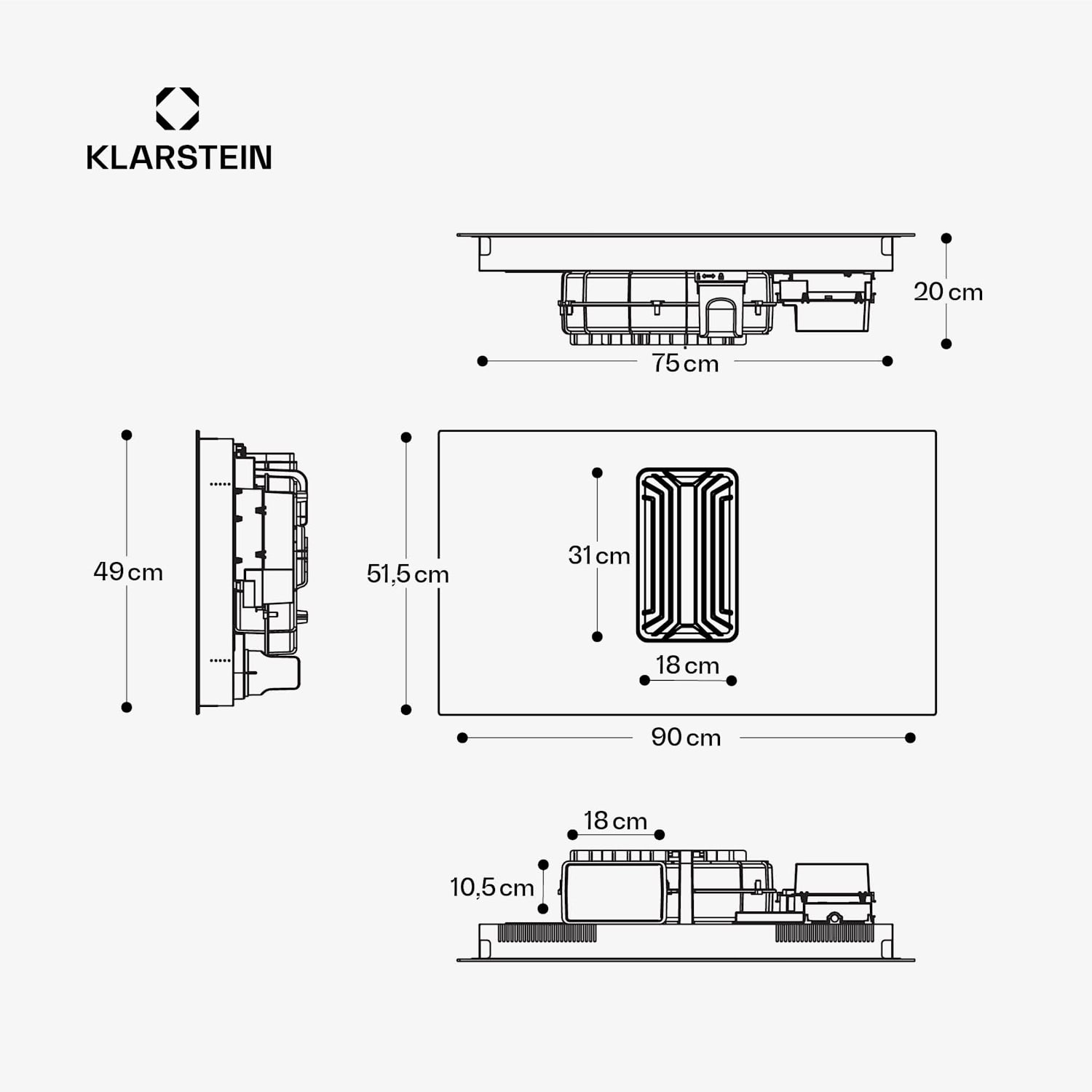AirJet Hybrid Down Air System, Indukčná varná doska s integrovaným digestorom, 600 m³/h, EEK A++ 90 cm | AirJetHybrid | Čierna