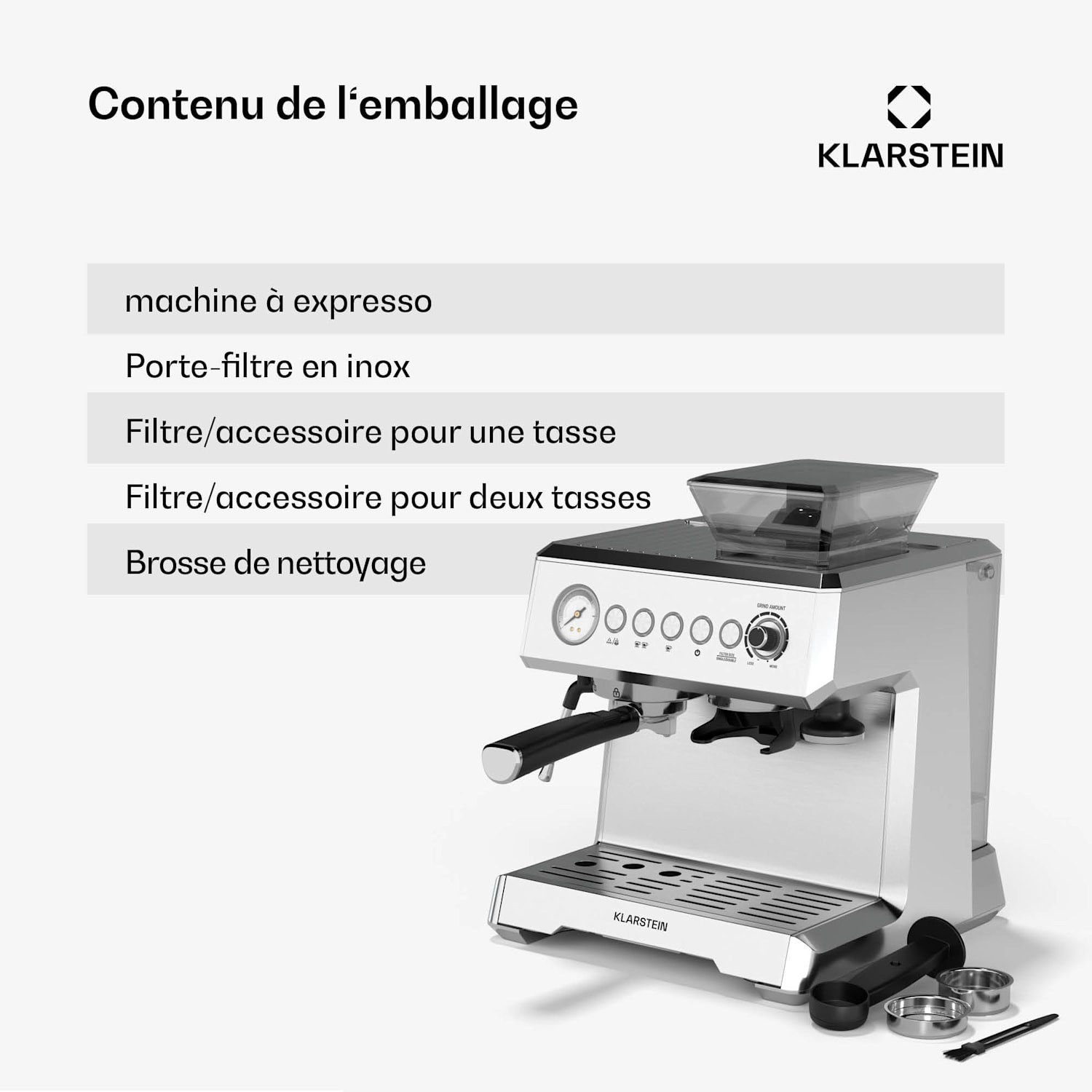 GrandPresso machine à expresso | broyeur de précision | buse vapeur | porte-filtre| affichage de la pression | 20 bars 