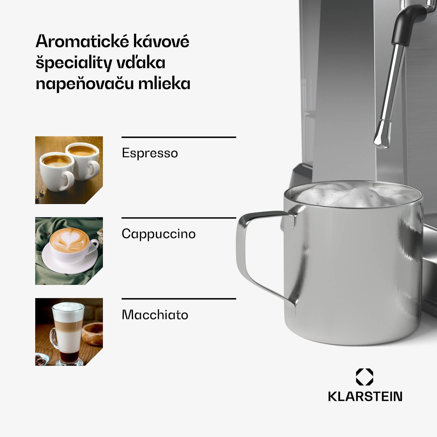 GrandPresso pákový kávovar, precízny mlynček, parná tryska, portafilter, indikátor tlaku, 20 bar GrandPresso | Nehrdzavejúca oceľ