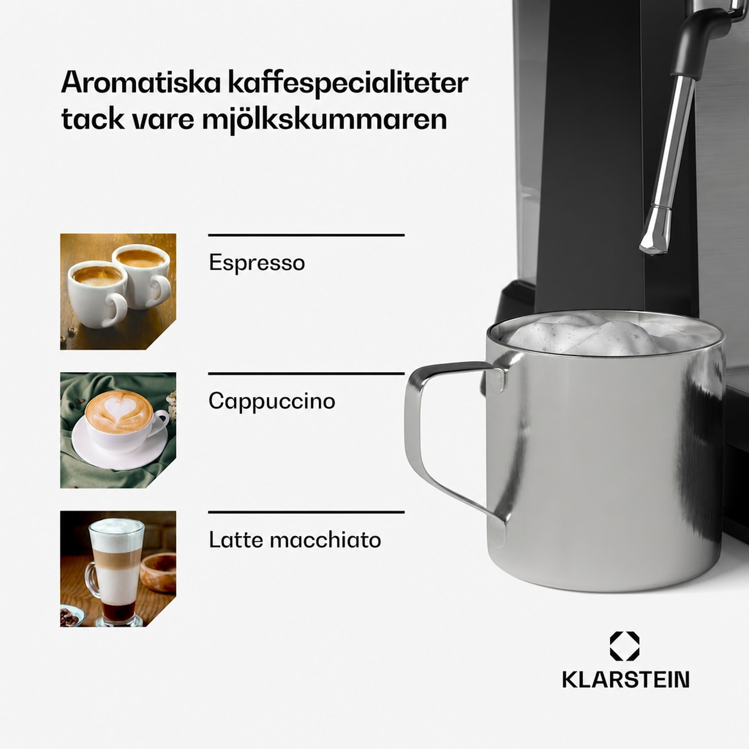GrandPresso espressomaskin | precisionskvarn | portafilter | tryckdisplay | 20 bar GrandPresso | Svart