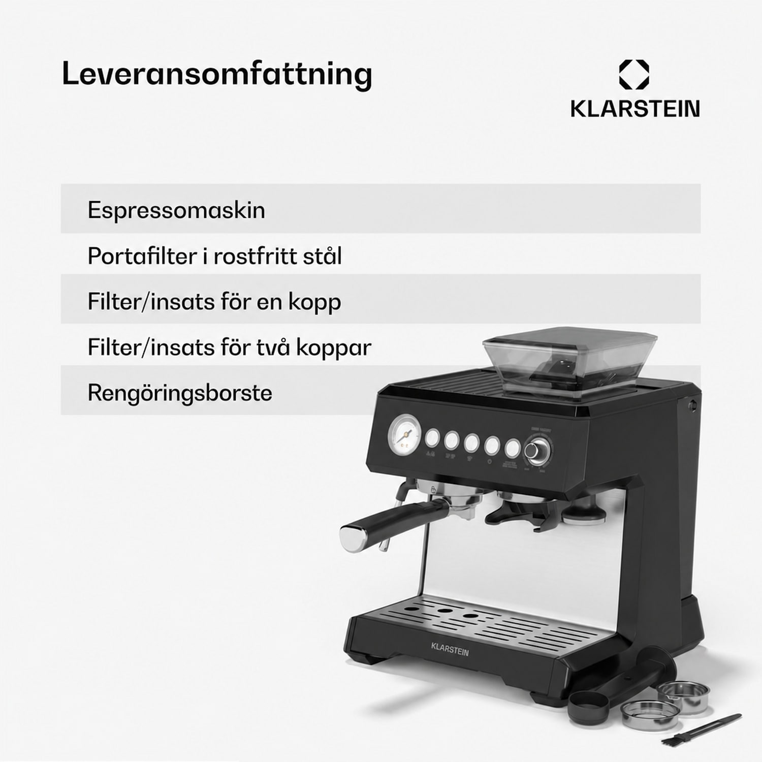 GrandPresso espressomaskin | precisionskvarn | portafilter | tryckdisplay | 20 bar GrandPresso | Svart
