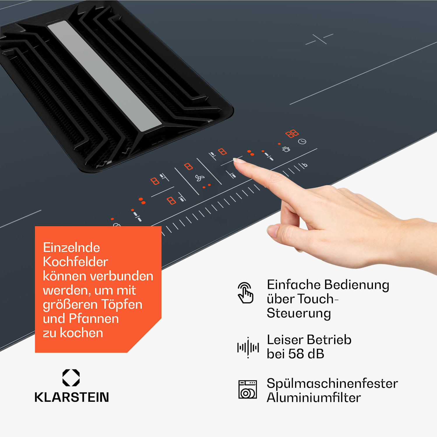 AirJet 90 Down Air System | table de cuisson à induction avec hotte aspirante | 10000 W | 750 m³/h | Boost 90 cm | AirJet | Anthracite