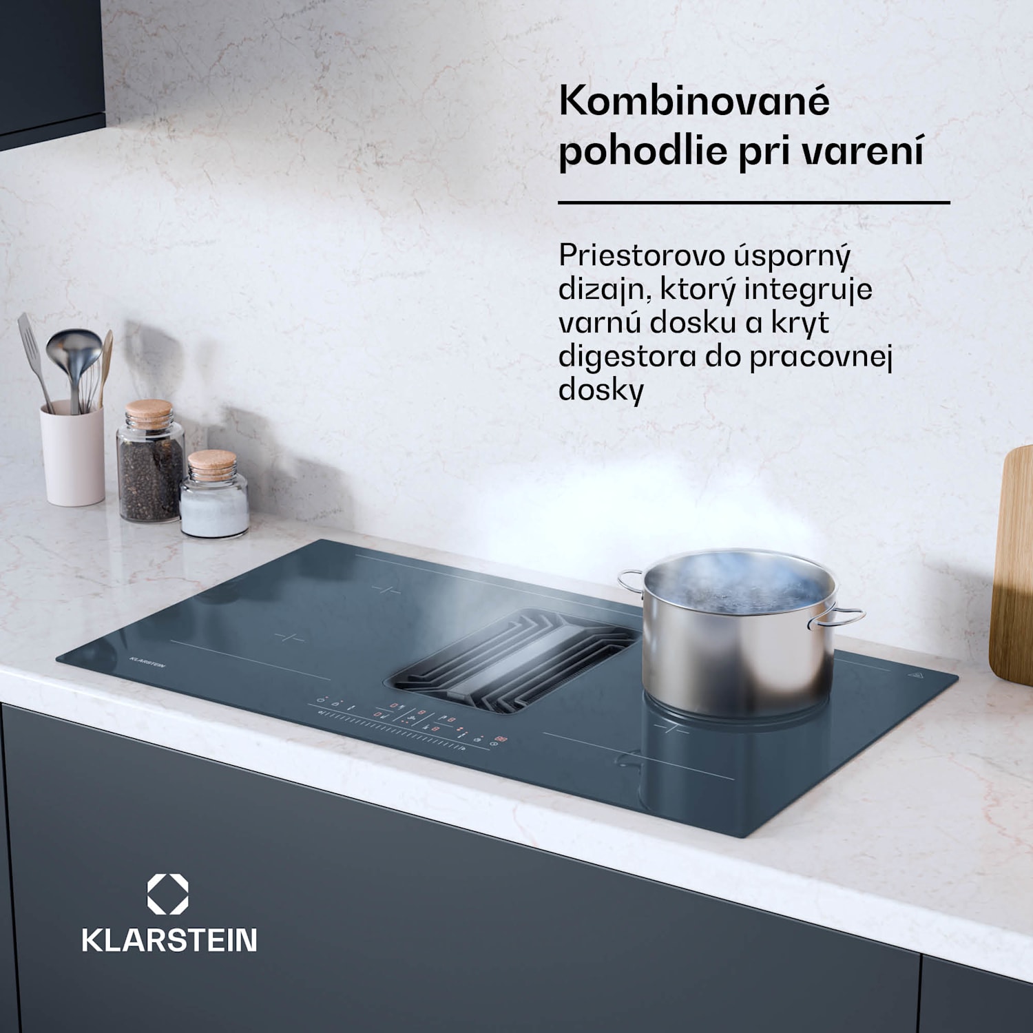 AirJet 90 Down Air System, indukčný sporák + DownAir-digestor, 10000 W, 750 m³/h, Boost 90 cm | AirJet | Antracit