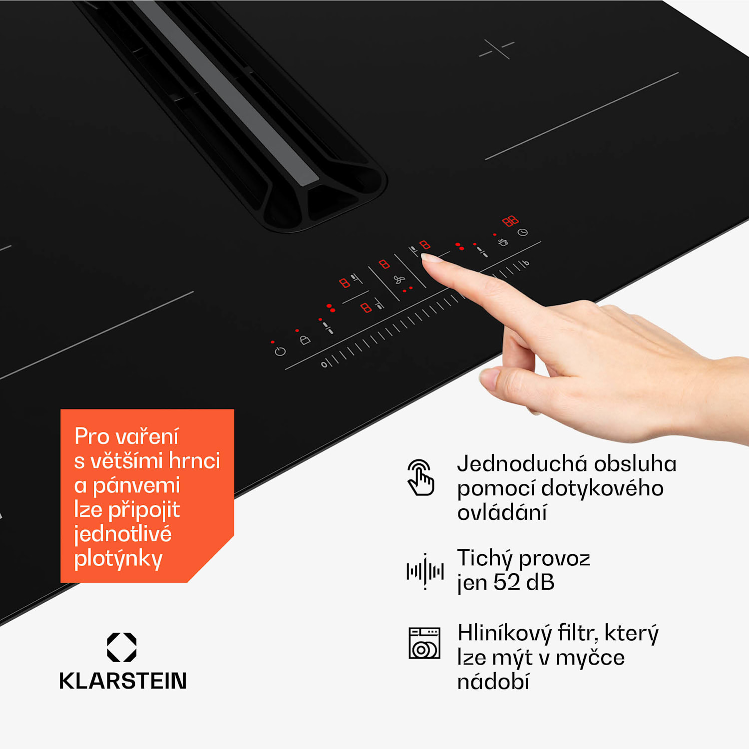 AirJet 60 Down Air System, indukční sporák + DownAir-digestoř, 10 000 W, 600 m³/h, Boost 60 cm | AirJet | Černá