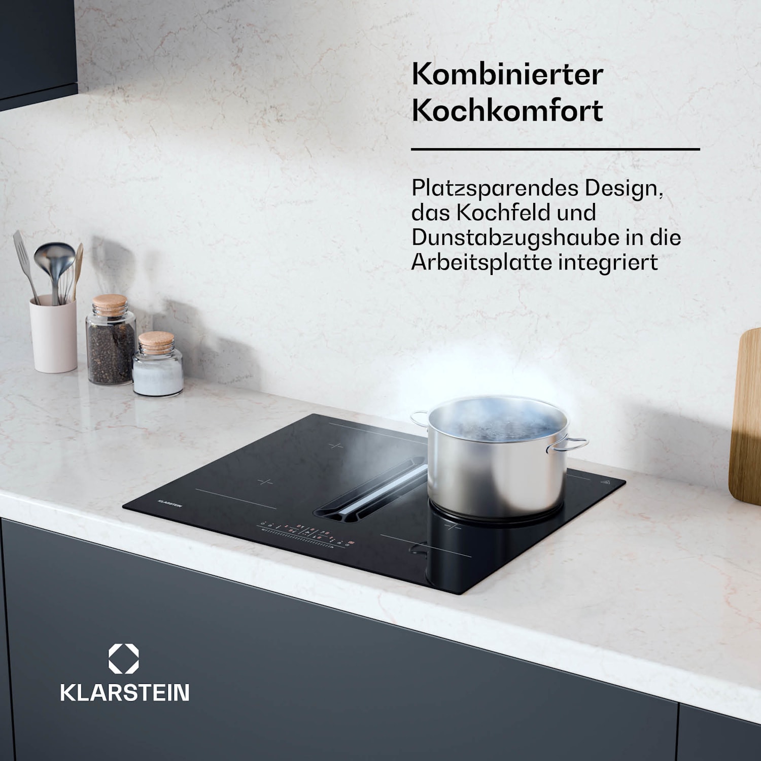 AirJet 60 Down Air System | Induktionskochfeld mit Abzugshaube | 10000 W | 600 m³/h | Boost 60 cm | AirJet | Schwarz