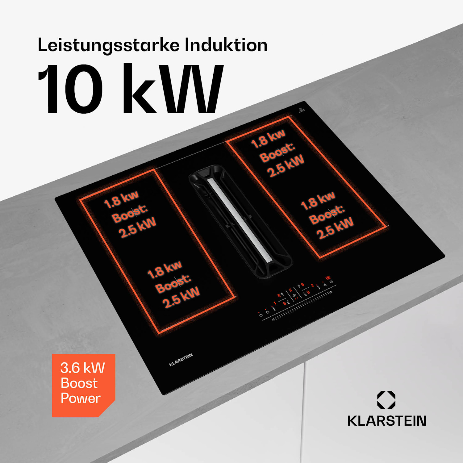 AirJet 60 Down Air System | Induktionskochfeld mit Abzugshaube | 10000 W | 600 m³/h | Boost 60 cm | AirJet | Schwarz