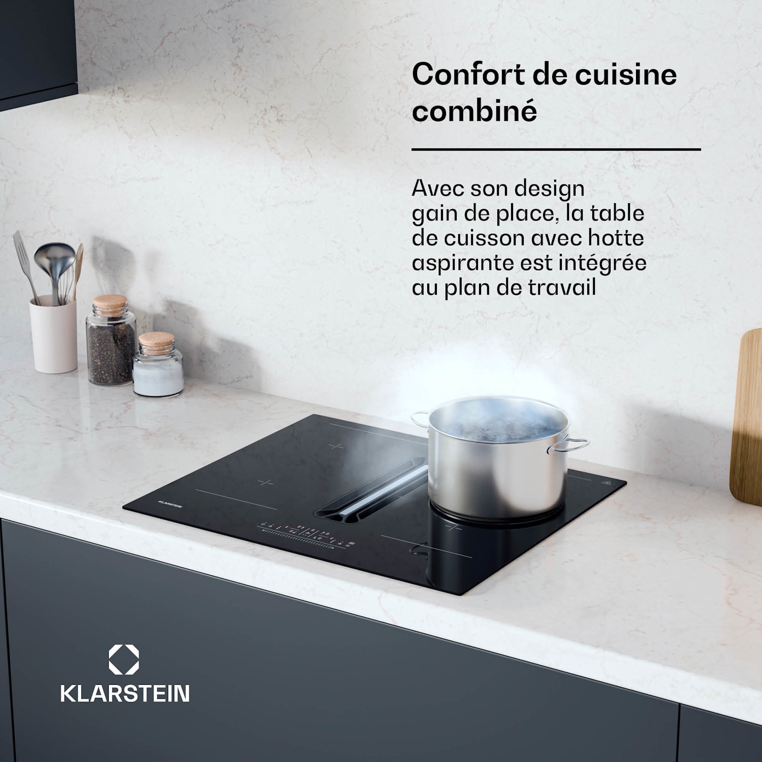 AirJet 60 Down Air System | table de cuisson à induction avec hotte aspirante | 10000 W | 600 m³/h | Boost 60 cm | AirJet | Noir