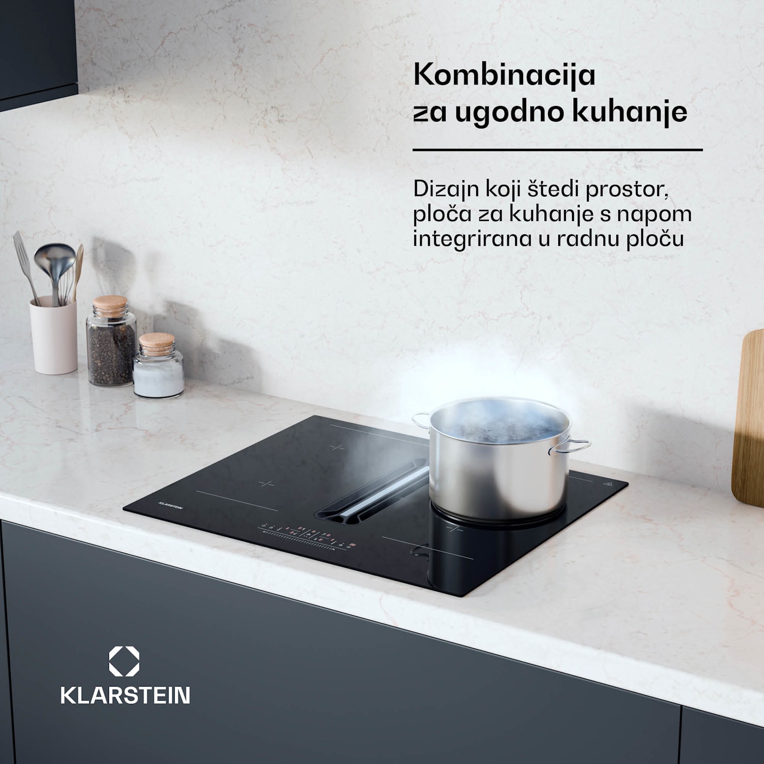 AirJet 60 Down Air System, indukcijsko kuhalo + DownAir napa, 10000 W, 600 m³/h, Boost 60 cm | AirJet | Crna