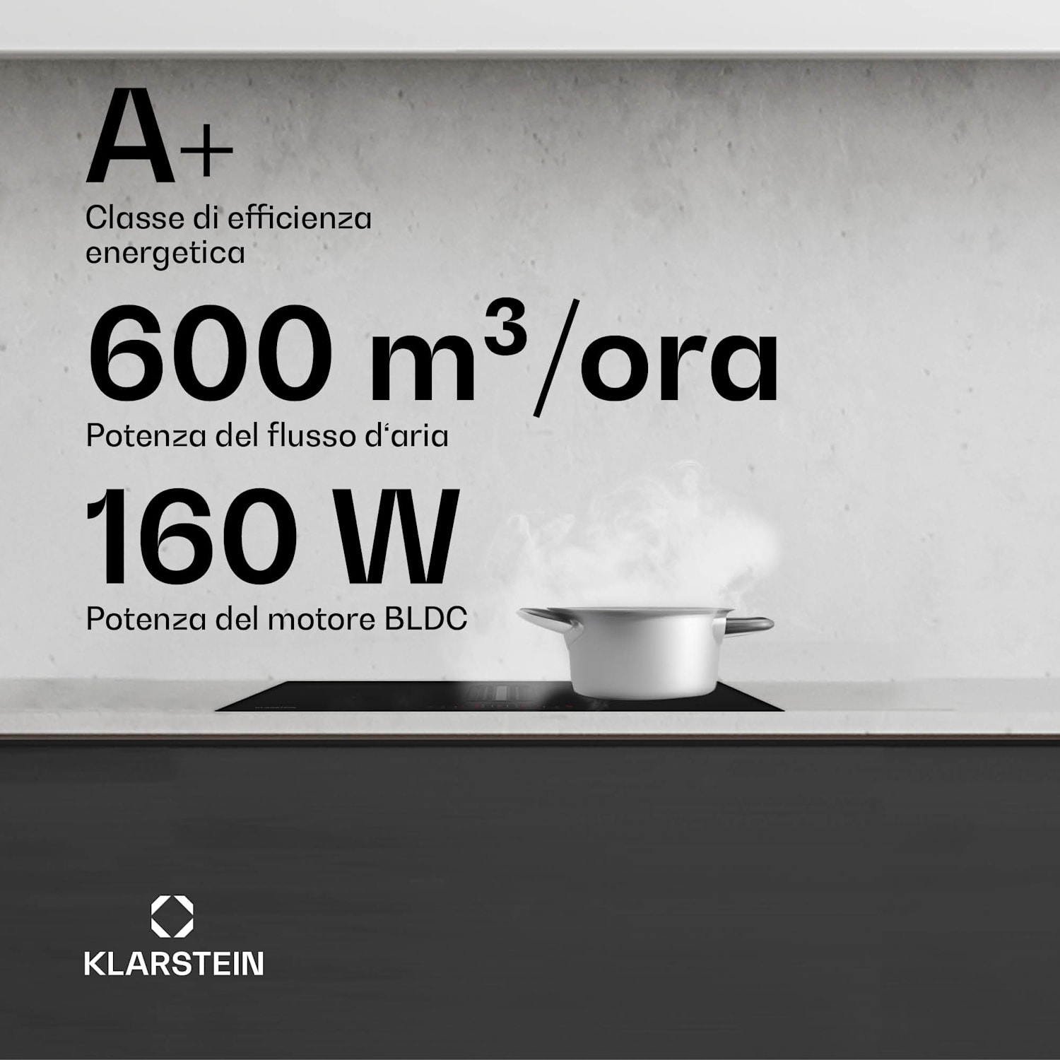 AirJet 60 Down Air System | Piano cottura a induzione con cappa aspirante | 10000 W | 600 m³/h | Boost 60 cm | AirJet | Nero