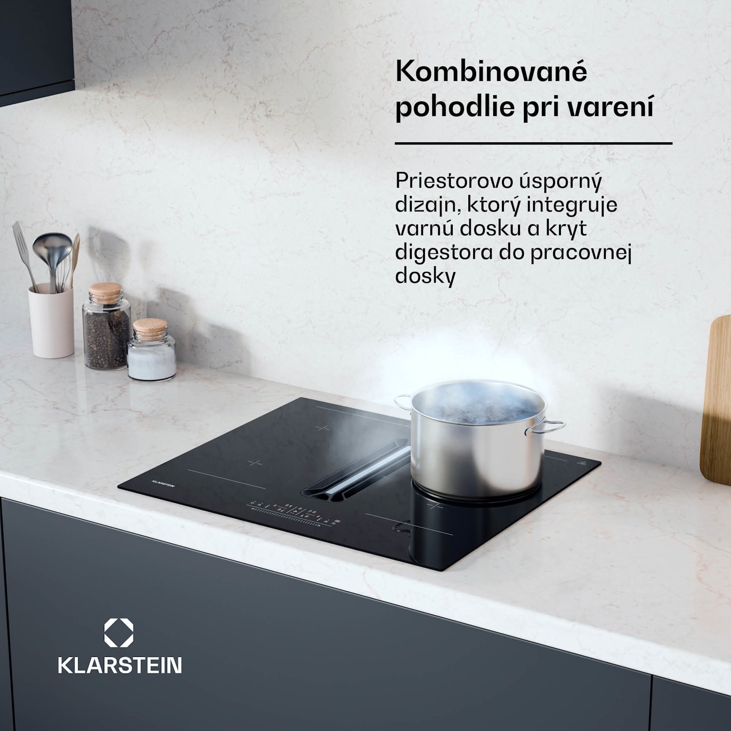 AirJet 60 Down Air System, indukčný sporák + DownAir-digestor, 10 000 W, 600 m³/h, Boost 60 cm | AirJet | Čierna