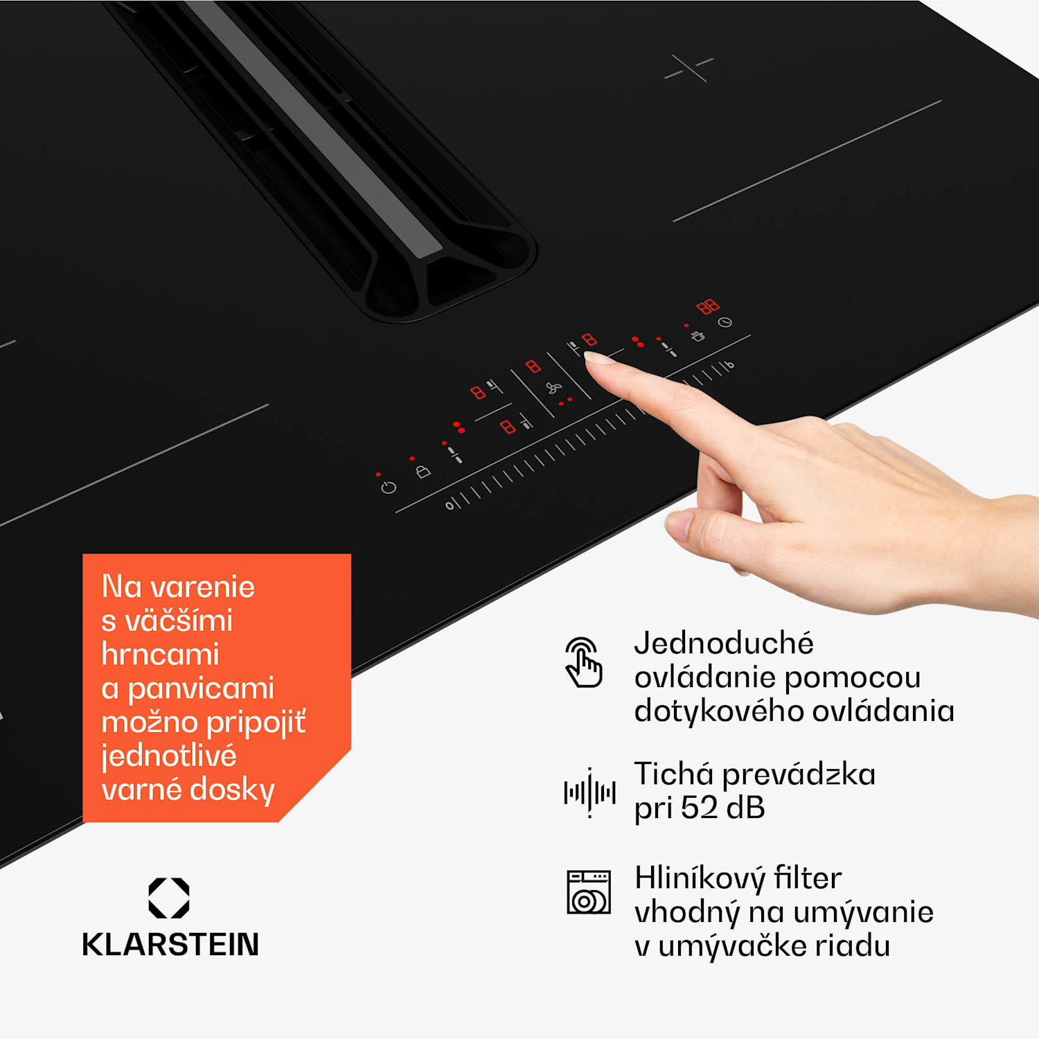 AirJet 60 Down Air System, indukčný sporák + DownAir-digestor, 10 000 W, 600 m³/h, Boost 60 cm | AirJet | Čierna