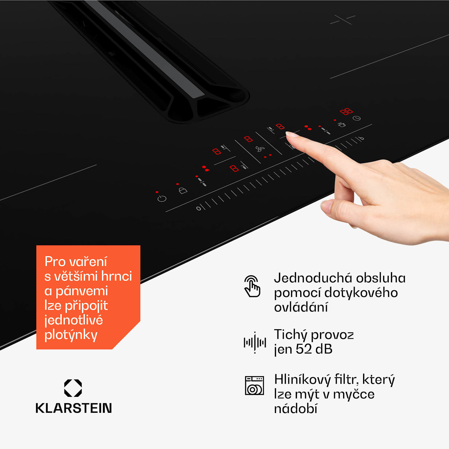 AirJet 72 Down Air System, indukční sporák + DownAir-digestoř, 10 000 W, 600 m³/h, Boost 