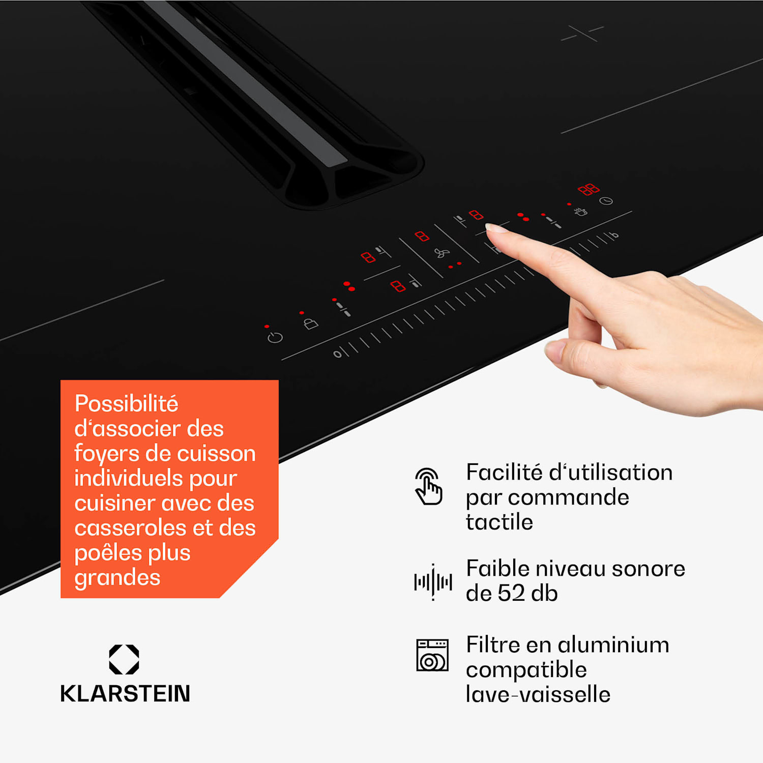 AirJet 72 Down Air System | table de cuisson à induction avec hotte aspirante | 10000 W | 600 m³/h | Boost 