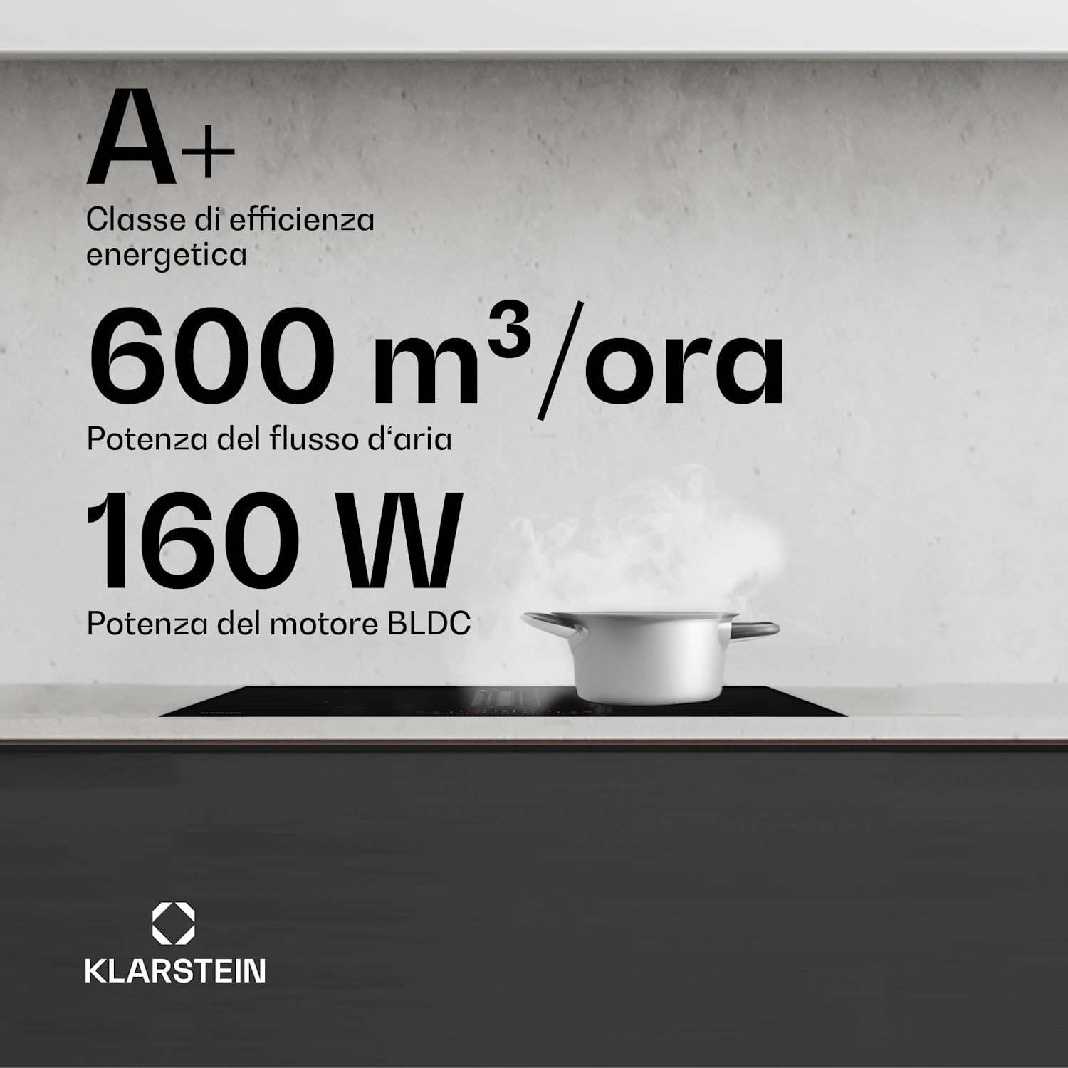 AirJet 72 Down Air System | Piano cottura a induzione con cappa aspirante | 10000 W | 600 m³/h | Boost 72 cm | AirJet | Nero
