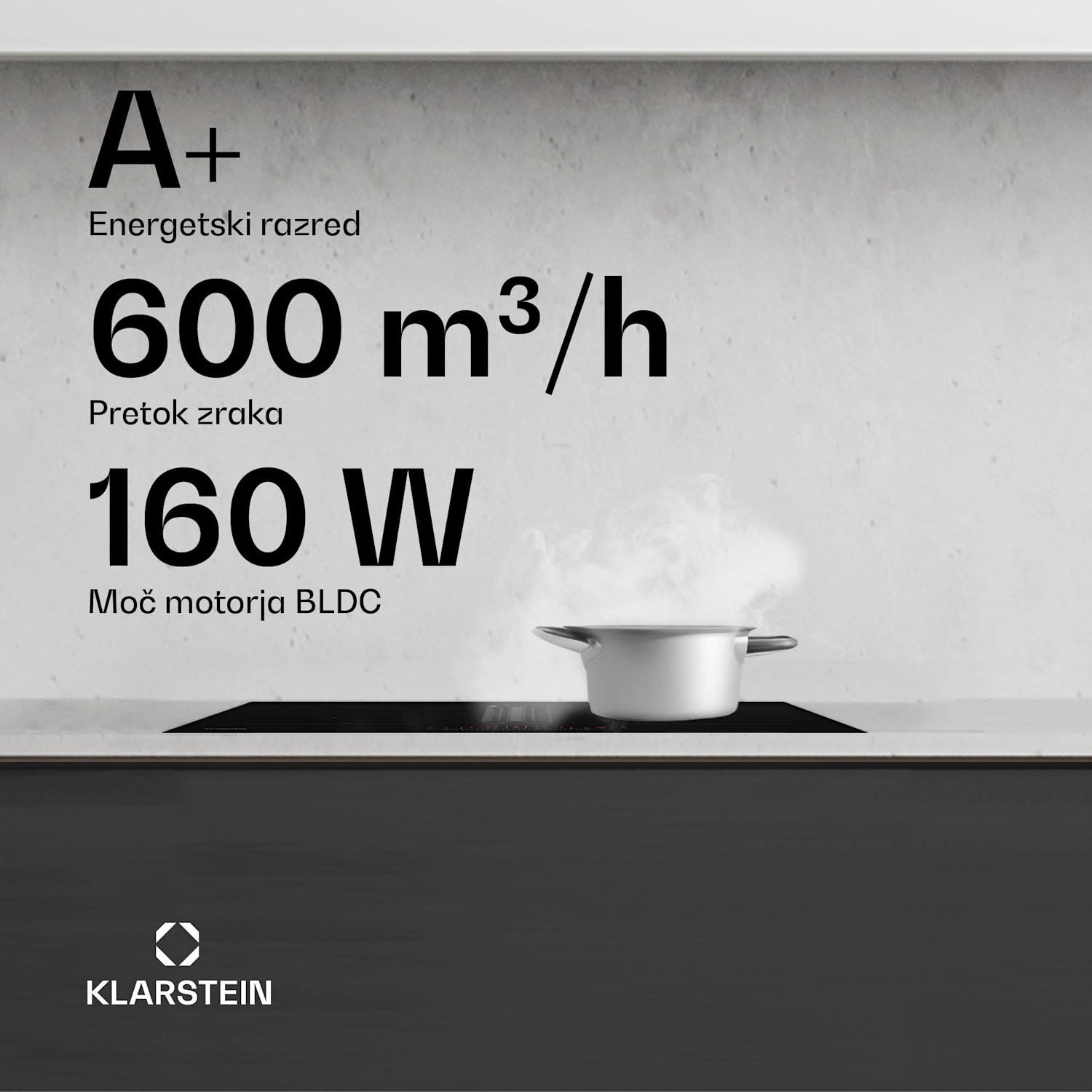 AirJet 72 Down Air System indukcijski štedilnik + DownAir-kuhinjska napa, 10 000 W, 600 m³/h, Boost 72 cm | AirJet | Črna