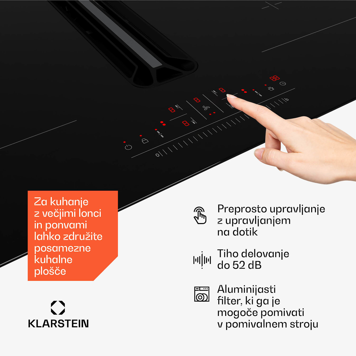 AirJet 72 Down Air System indukcijski štedilnik + DownAir-kuhinjska napa, 10 000 W, 600 m³/h, Boost 72 cm | AirJet | Črna