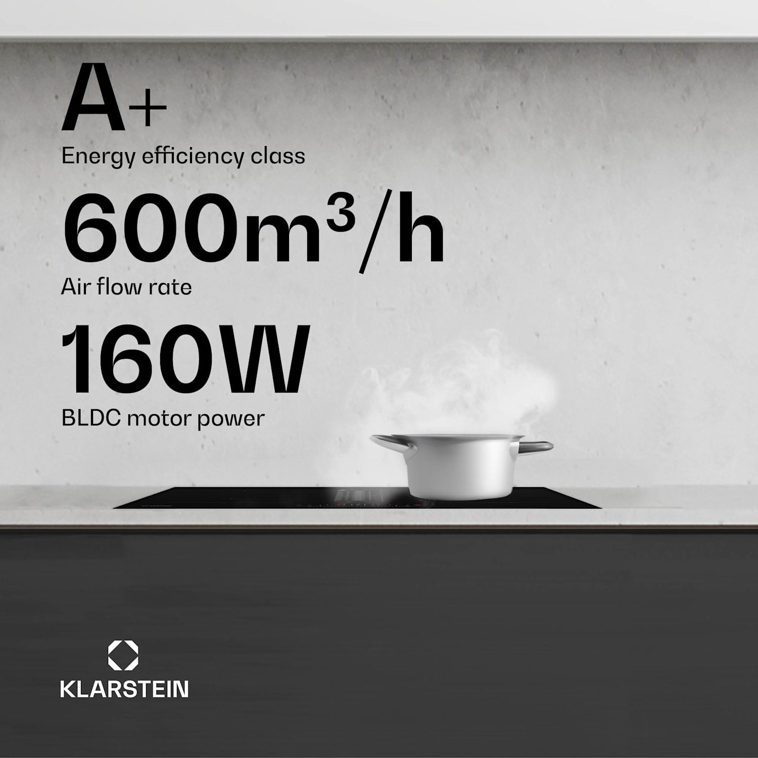 AirJet 72 Down Air System | Induction hob with extractor bonnet | 10000 W | 600 m³/h | boost 