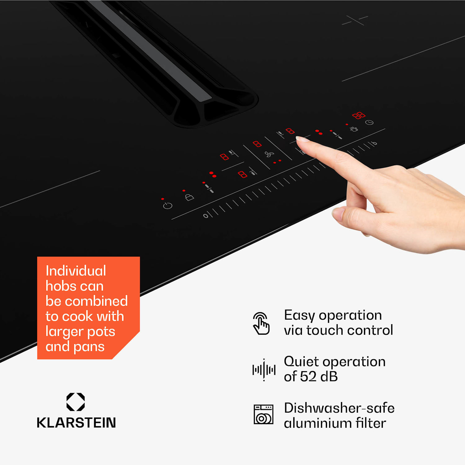 AirJet 72 Down Air System | Induction hob with extractor bonnet | 10000 W | 600 m³/h | boost 