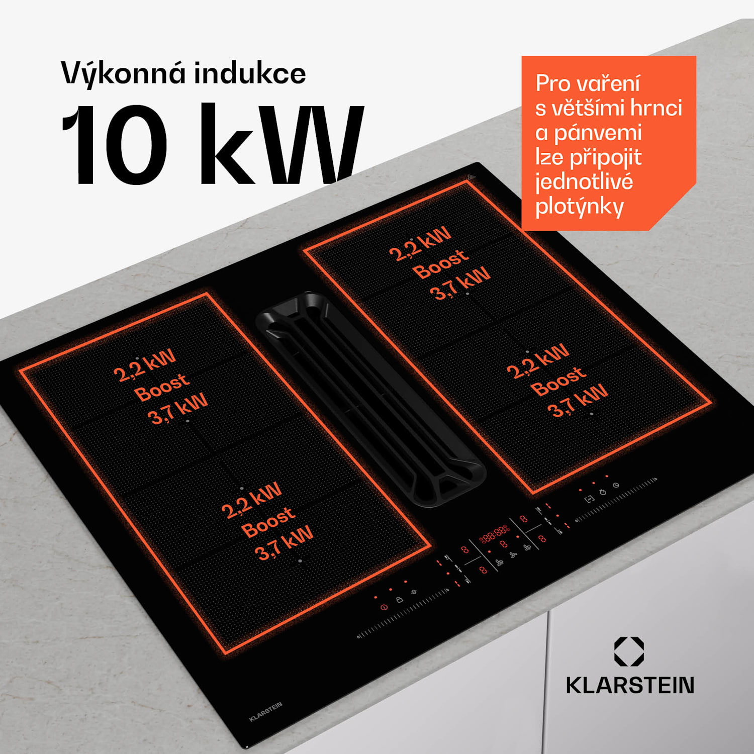 AirJet FlexPro Down Air System, Indukční deska + digestoř, Flexi zóna, Booster 60 cm | AirJetFlexPro | Černá