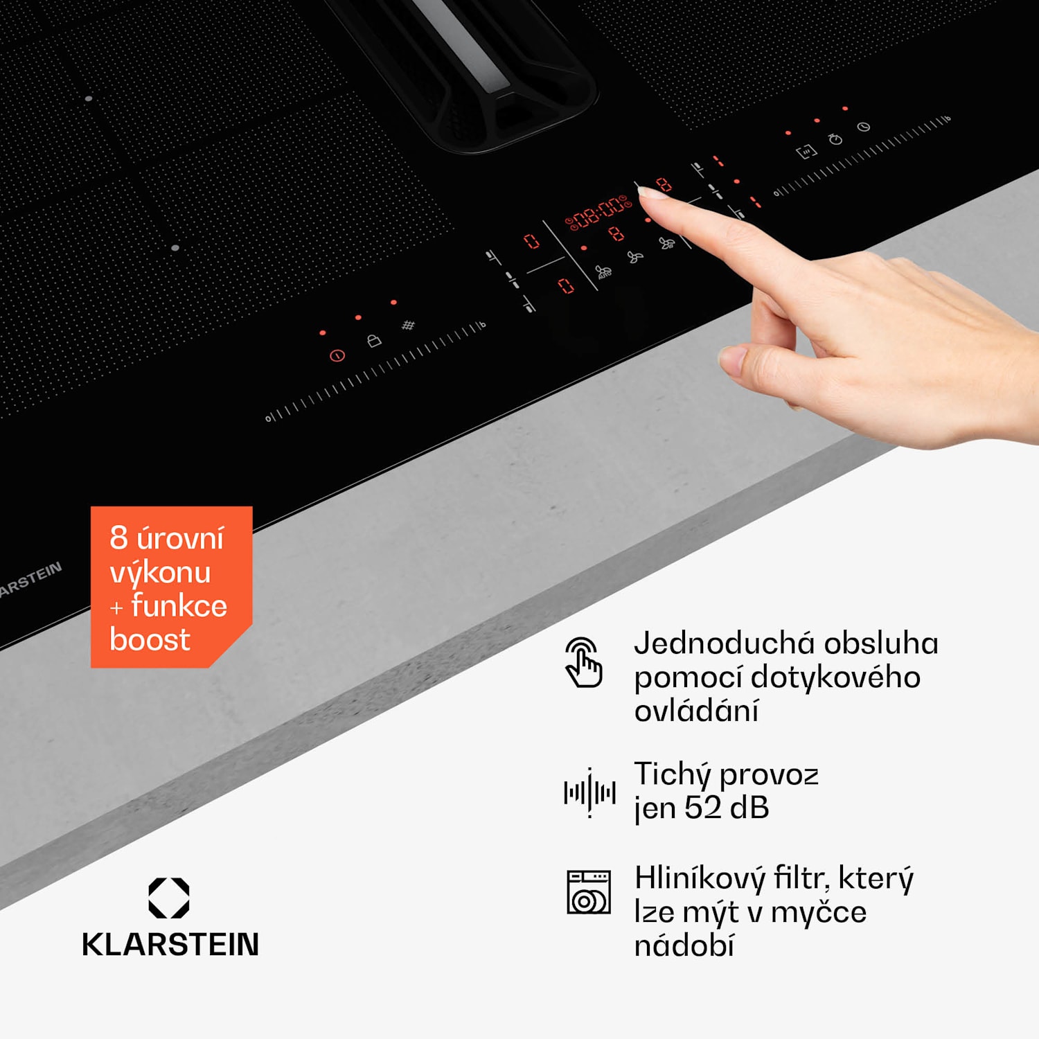 AirJet FlexPro Down Air System, Indukční deska + digestoř, Flexi zóna, Booster 60 cm | AirJetFlexPro | Černá