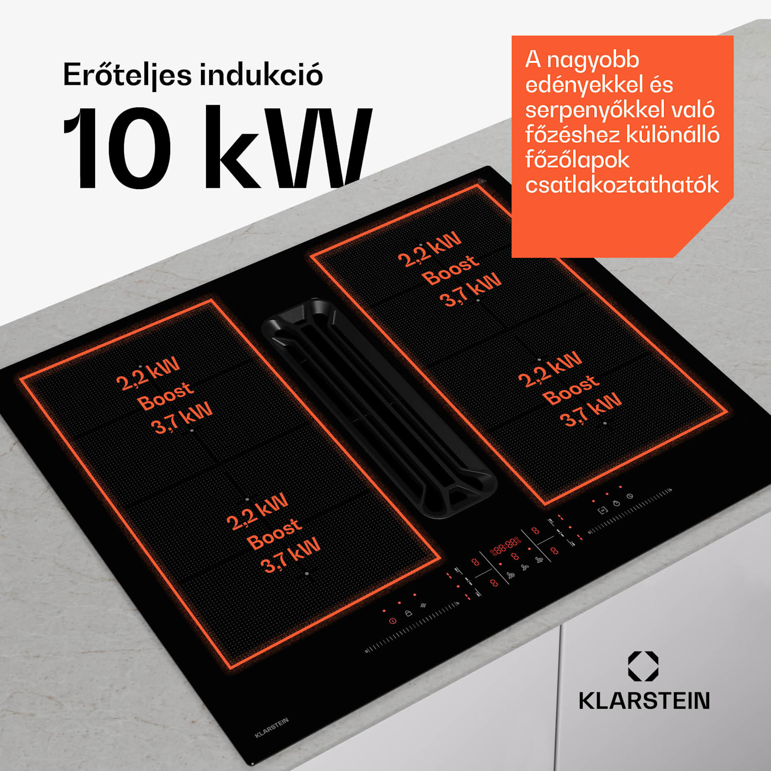 AirJet FlexPro Down Air System, Indukciós főzőlap + páraelszívó, Flexi zóna, Booster 60 cm | AirJetFlexPro | Fekete