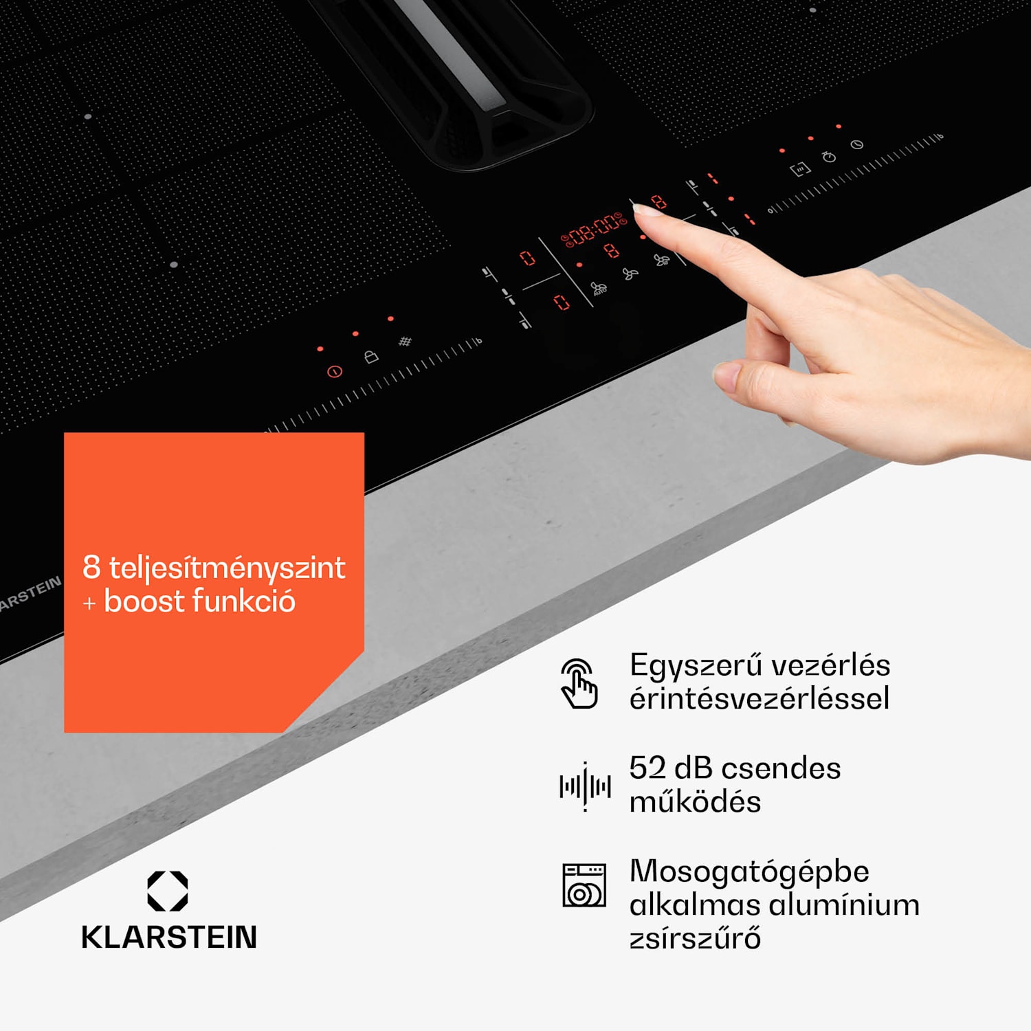 AirJet FlexPro Down Air System, Indukciós főzőlap + páraelszívó, Flexi zóna, Booster 60 cm | AirJetFlexPro | Fekete