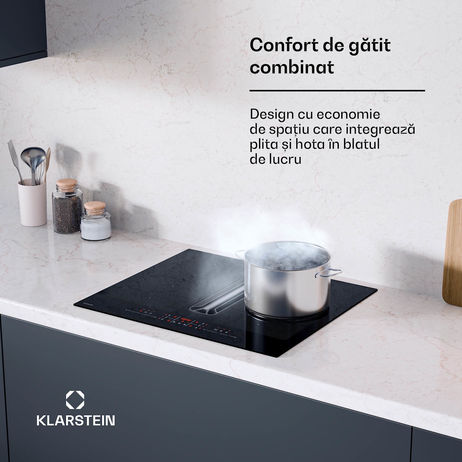 Sistem AirJet FlexPro Down Air, plită cu inducție + hotă, zonă flexibilă, funcție Booster 60 cm | AirJetFlexPro | Negru