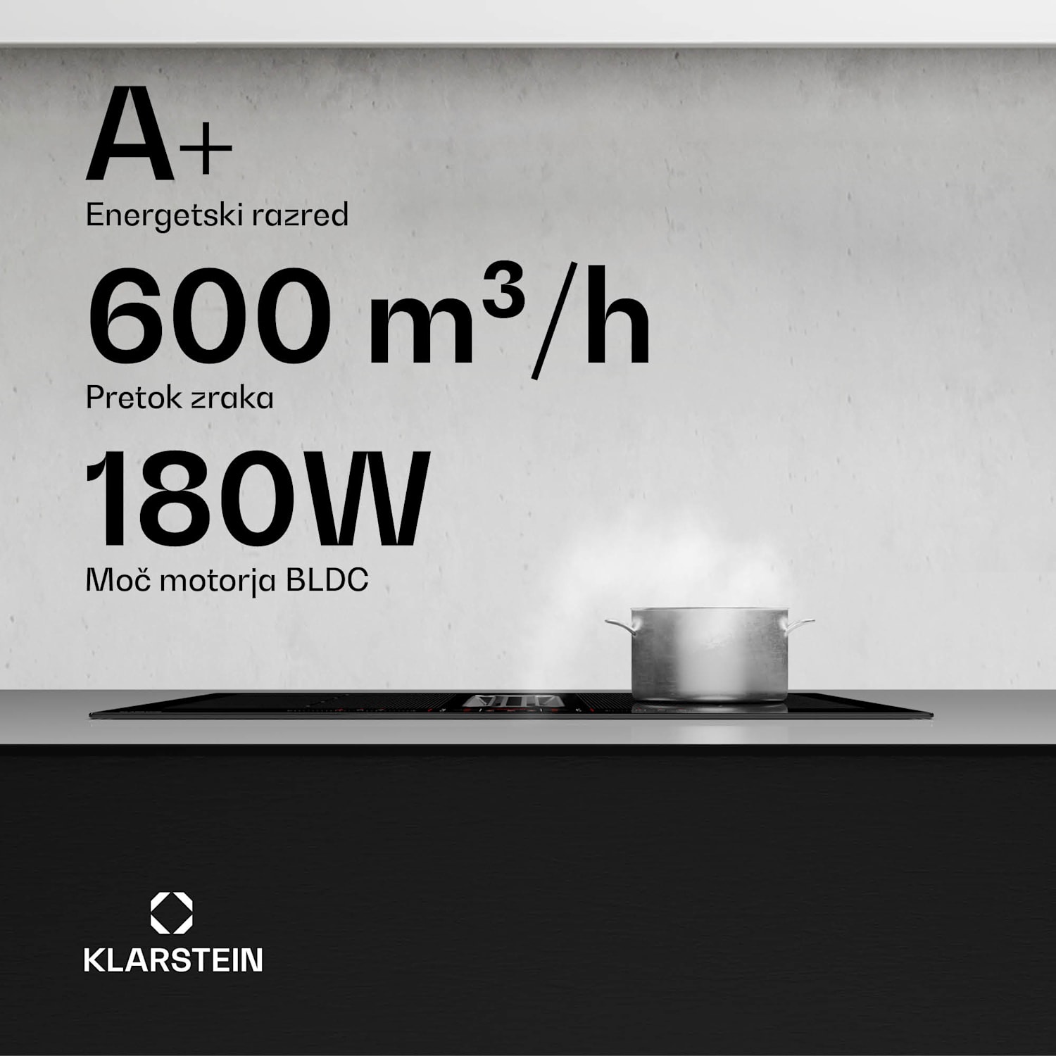 AirJet FlexPro Down Air System, Indukcijska plošča + kuhinjska napa, Flexi cona, Booster 60 cm | AirJetFlexPro | Črna