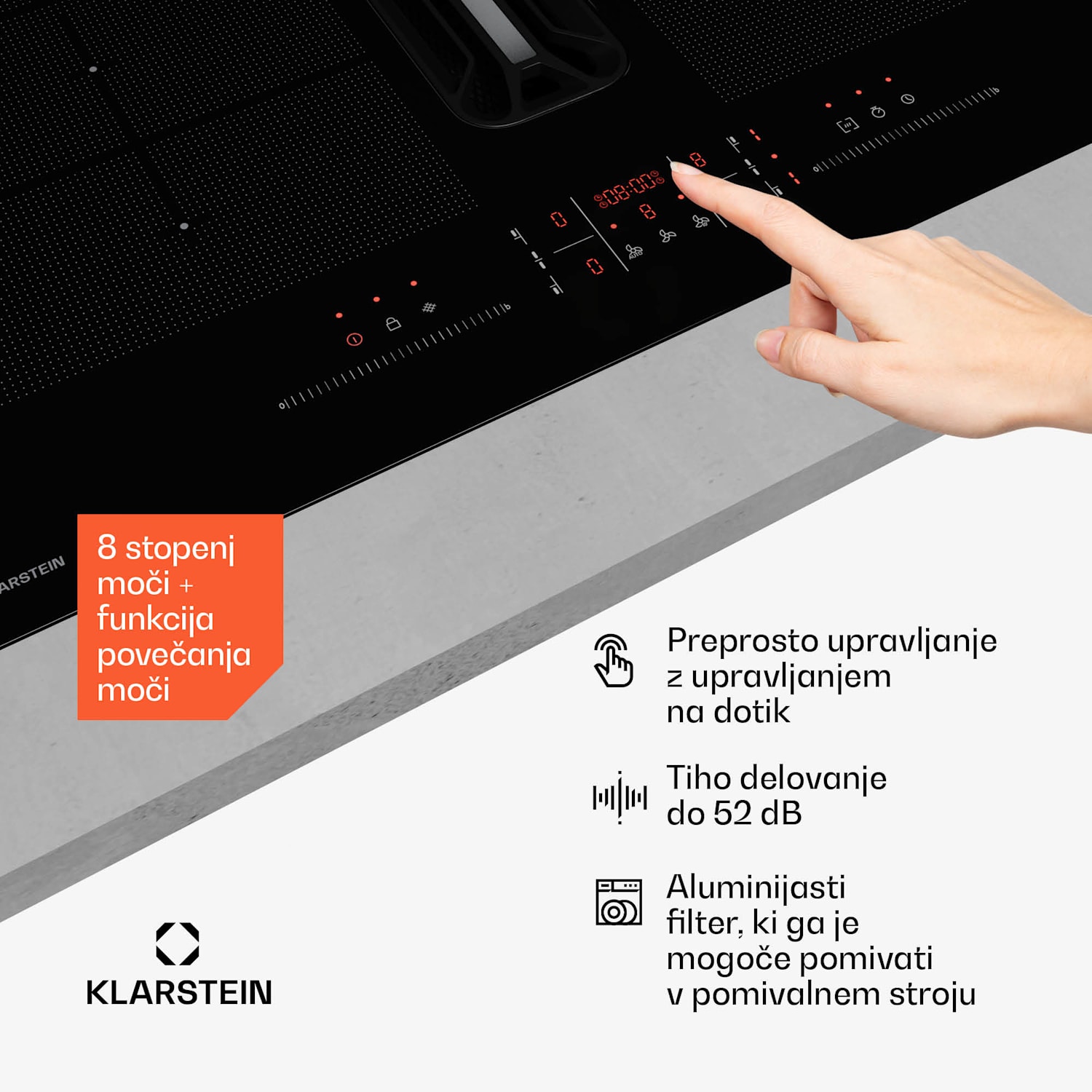 AirJet FlexPro Down Air System, Indukcijska plošča + kuhinjska napa, Flexi cona, Booster 60 cm | AirJetFlexPro | Črna