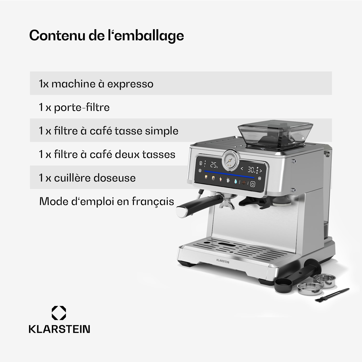 Machine à expresso GrandPresso Touch | 20 bar | broyeur intégré | indicateur de pression | mousse de lait GrandPresso Touch | Acier Inoxydable