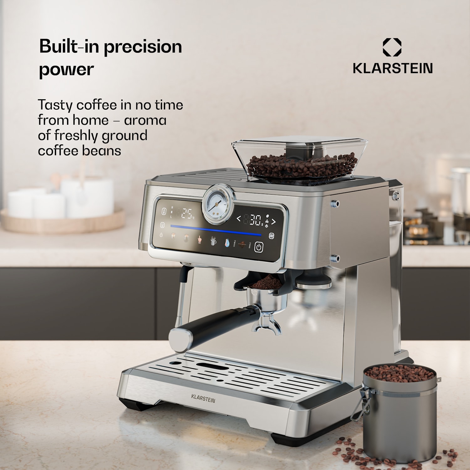 GrandPresso Touch espresso machine | 20 bar | integrated grinder | pressure indicator | milk foam 